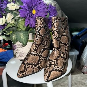 Faux snake skin bootie heels